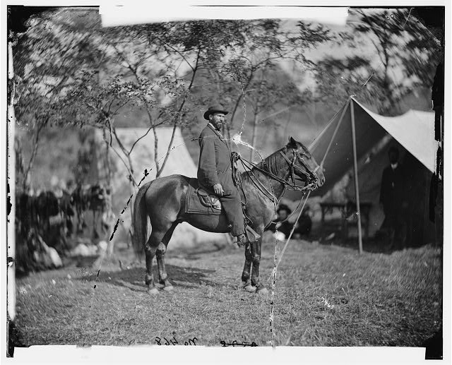 Antietam, Md. Allan Pinkerton ("E. J. Allen") of the Secret Service on horseback