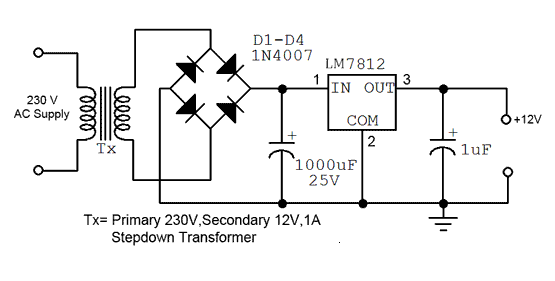 Wiring panel: Simple 12V fixed voltage power supply circuit diagram
