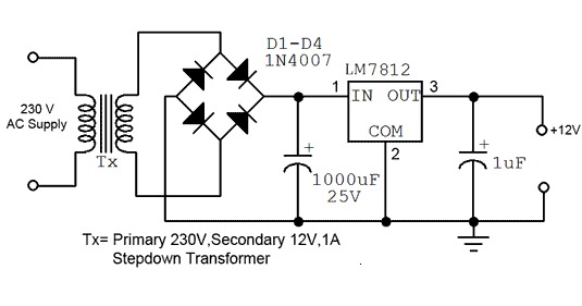 Wiring panel: Simple 12V fixed voltage power supply circuit diagram