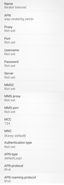 Configuração de APN Nextel para android 