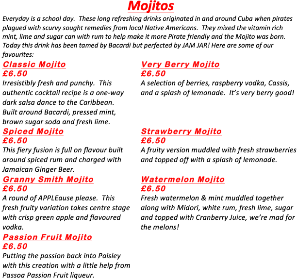 Jam Jar Jam Jar The Menus & Info!