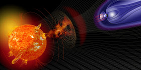Vue d'artiste d'une éjection de masse coronale impactant la magnétosphère de la Terre