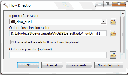 Ventana direccion de flujo con arcgis