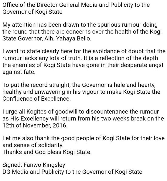 2 Kogi state governor, Yahaya Bello, is not dead, he is hale and hearty- Media aide says