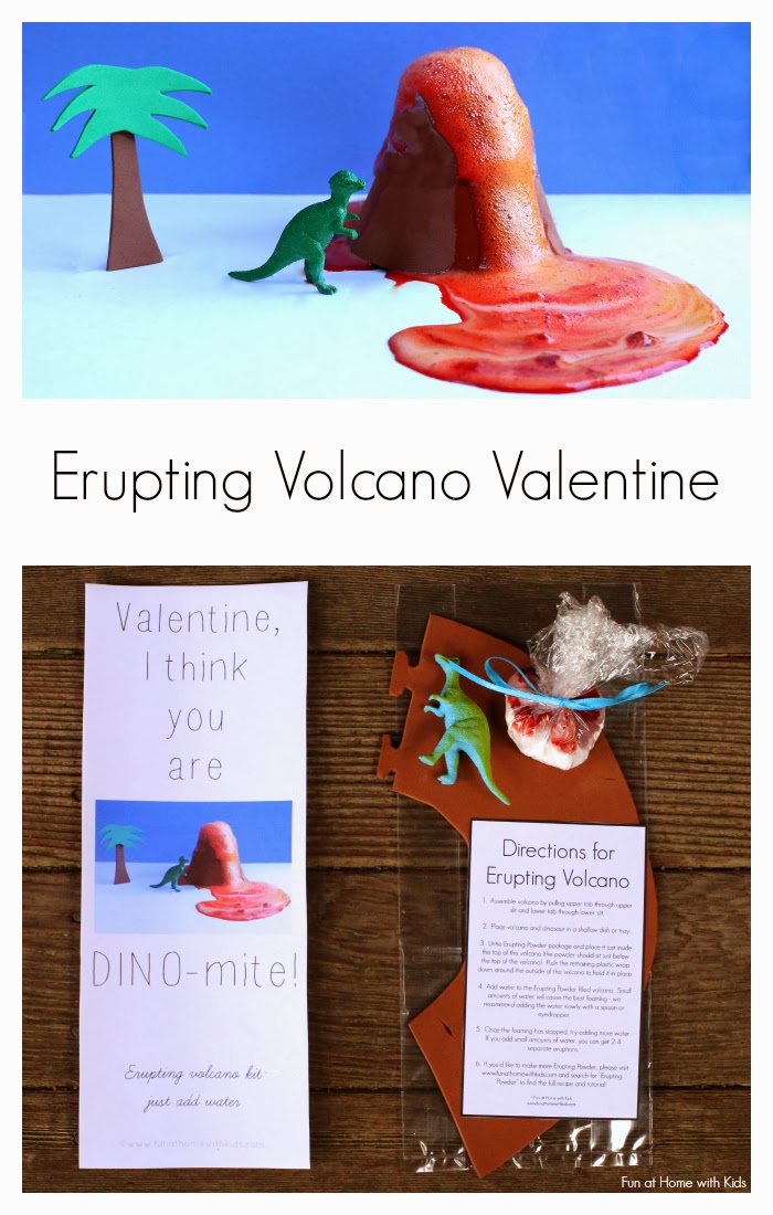 Just-add-water Erupting Volcano Dinosaur Valentine from Fun at Home with Kids
