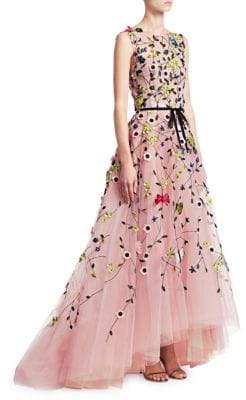 Monique Lhuillier Embellished Floral Tulle Ball Gown