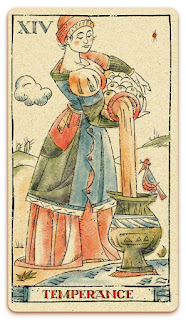 Temperance card - Colored illustration - In the spirit of the Marseille tarot - major arcana - design and illustration by Cesare Asaro - Curio & Co. (Curio and Co. OG - www.curioandco.com)