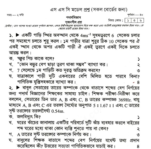 SSC Physics Suggestion 2024 with Question Paper