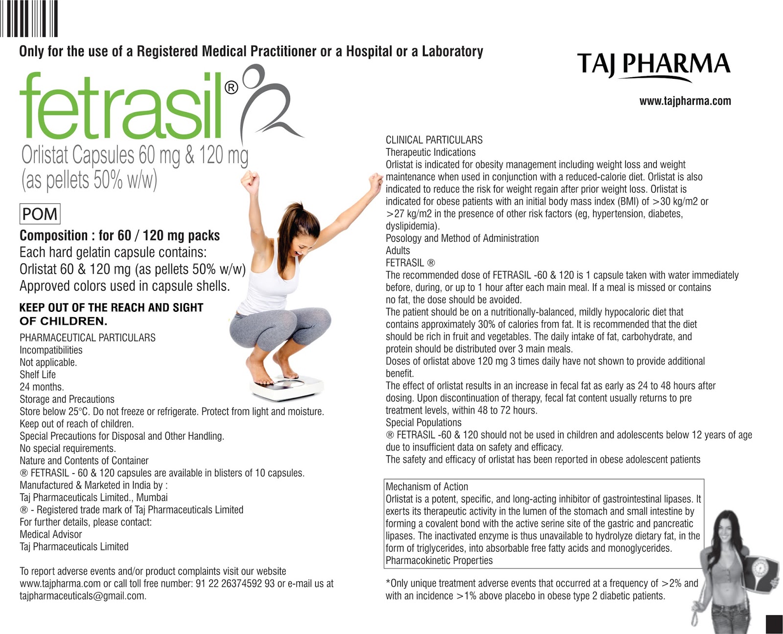 fetrasil (Taj Pharma) Orlistat Capsules 60 mg & 120 mg (as pellets 50