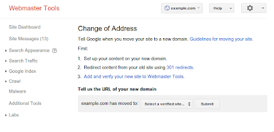 Change of address option in Google Webmaster Tools