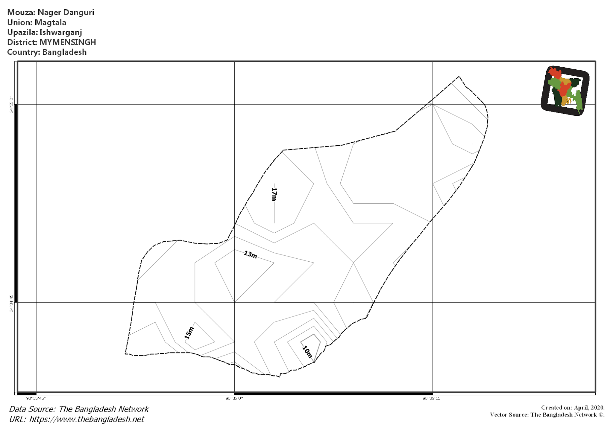 Map of Nager Danguri Mouza of Ishwarganj Upazila, MYMENSINGH, Bangladesh.