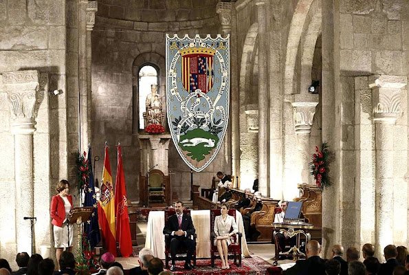 King Felipe of Spain and Queen Letizia of Spain attended the "Principe de Viana" 2015 award ceremony at San Salvador de Leyre (Navarra) Monastery