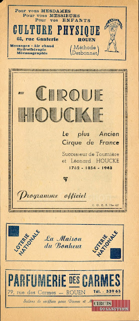 programme papier du Cirque Houcke 1943