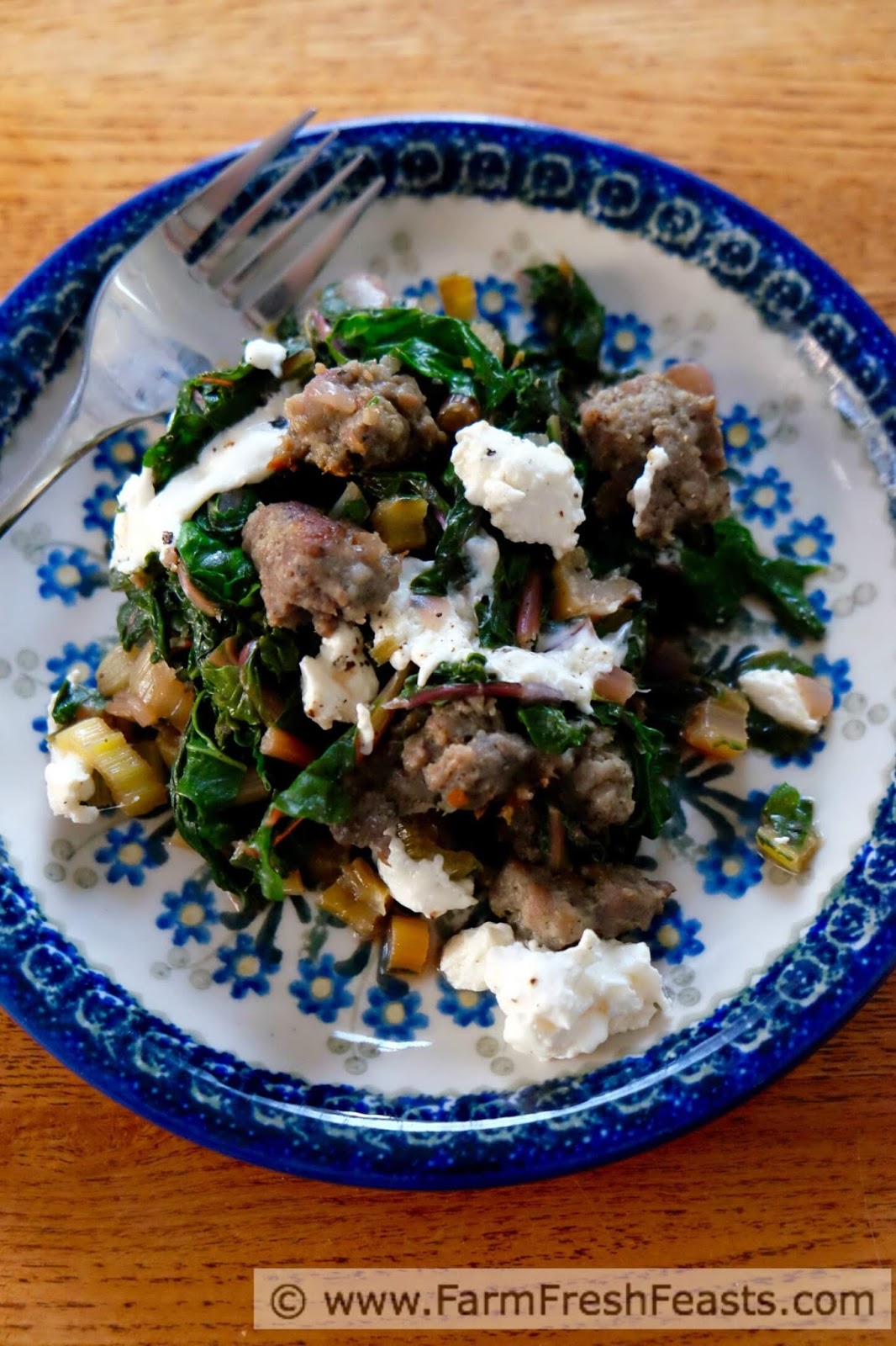 Farm Fresh Feasts Low Carb Swiss Chard and Sausage with Burrata