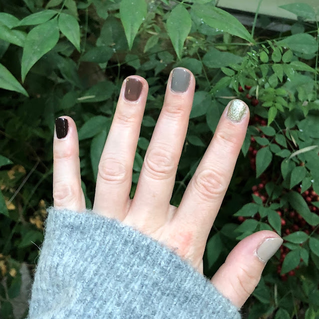 Essie, multicolor manicure, ombré manicure, #ManiMonday, nails, nail polish, nail lacquer, nail varnish, Essie Hot Coco, Essie Chinchilly, Essie Jazz, Essie Partner in Crime, Essie Beyond Cozy, Skittle nails, The Beauty of Life, Jamie Allison Sanders