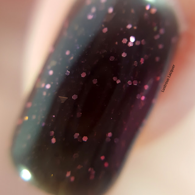 Black matte nail polish with pink glitter and shimmer from the As You Wish Trio Valentines collection 2018