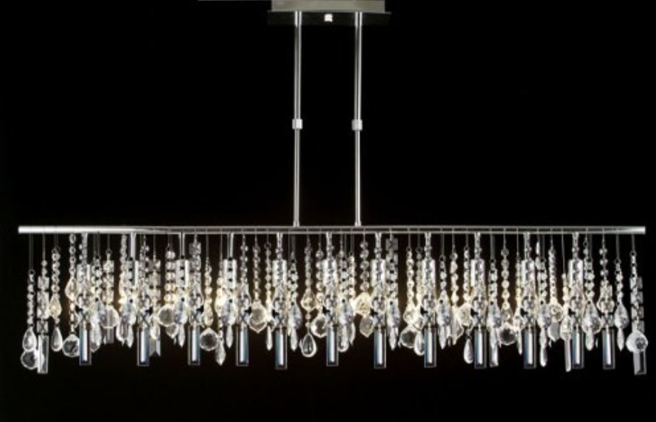 Design obsession: linear crystal chandeliers that look stunning in a kitchen or dining room. | via monicawantsit.com