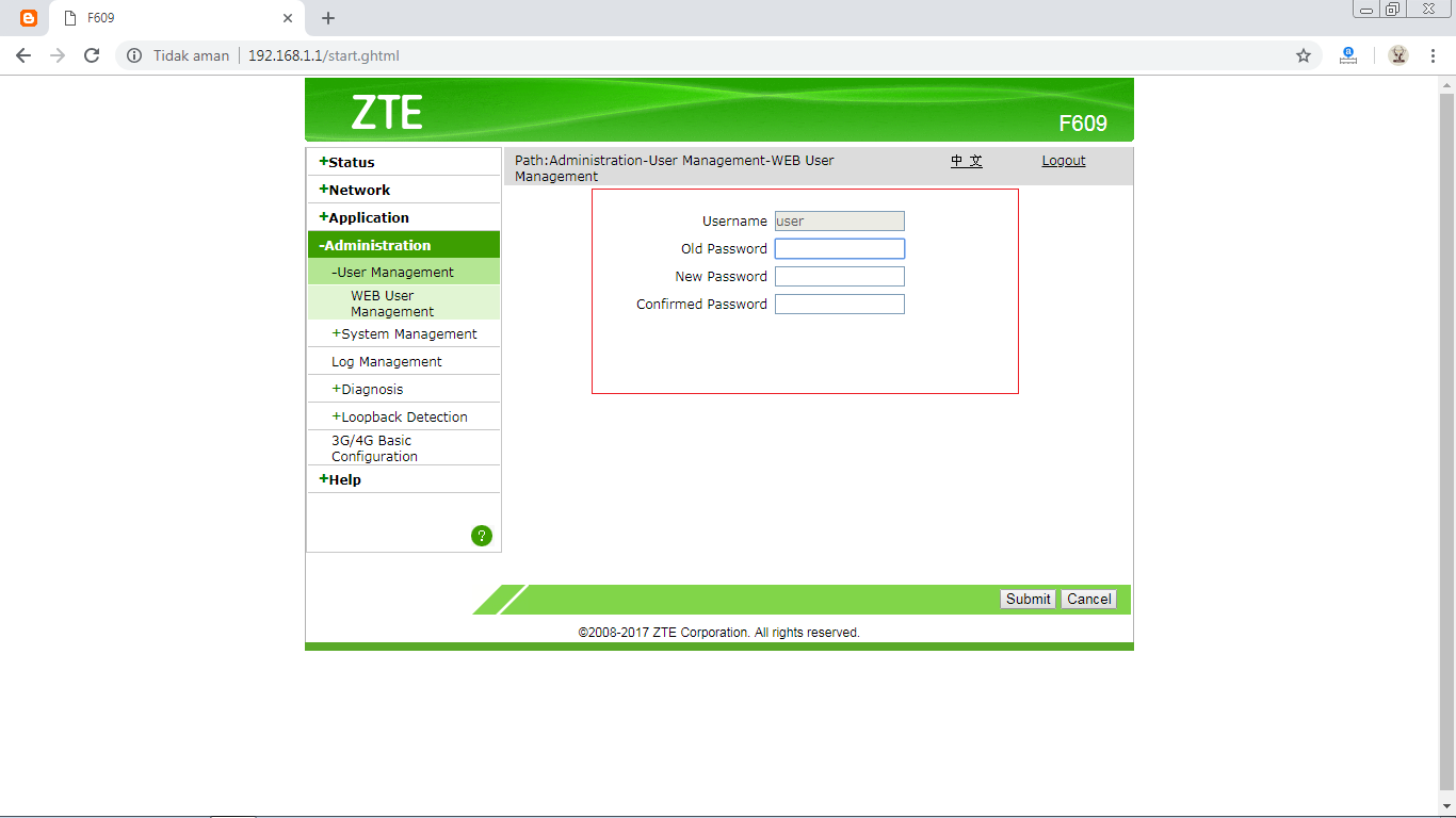 Menganti Password Router ZTE F609 Welvarend