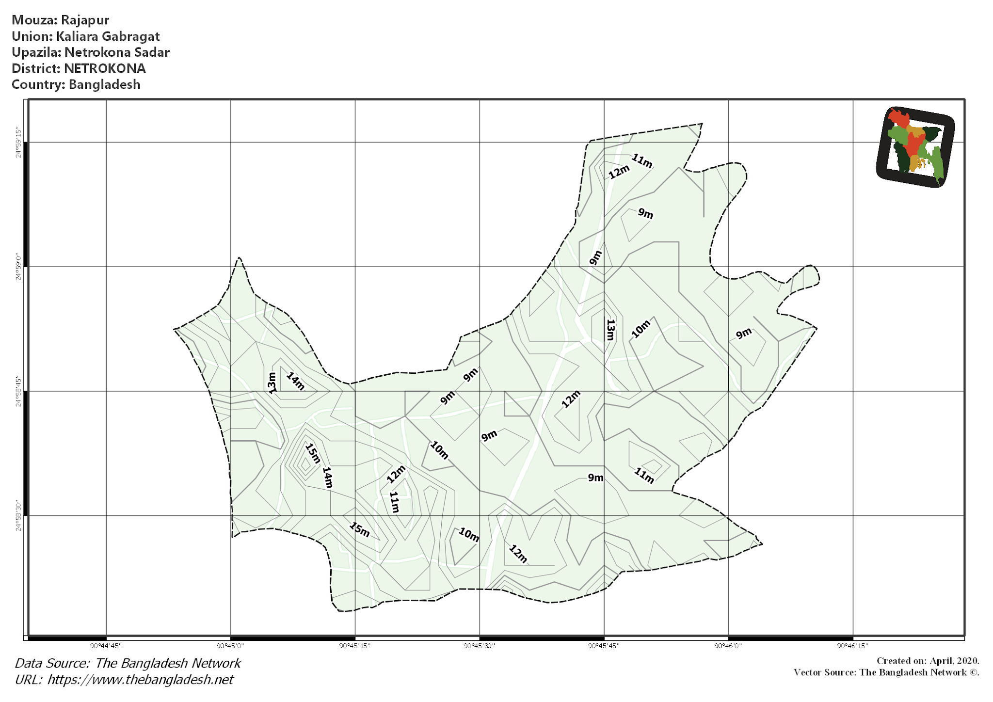 Map of Rajapur Mouza of Netrokona Sadar Upazila, NETROKONA, Bangladesh.