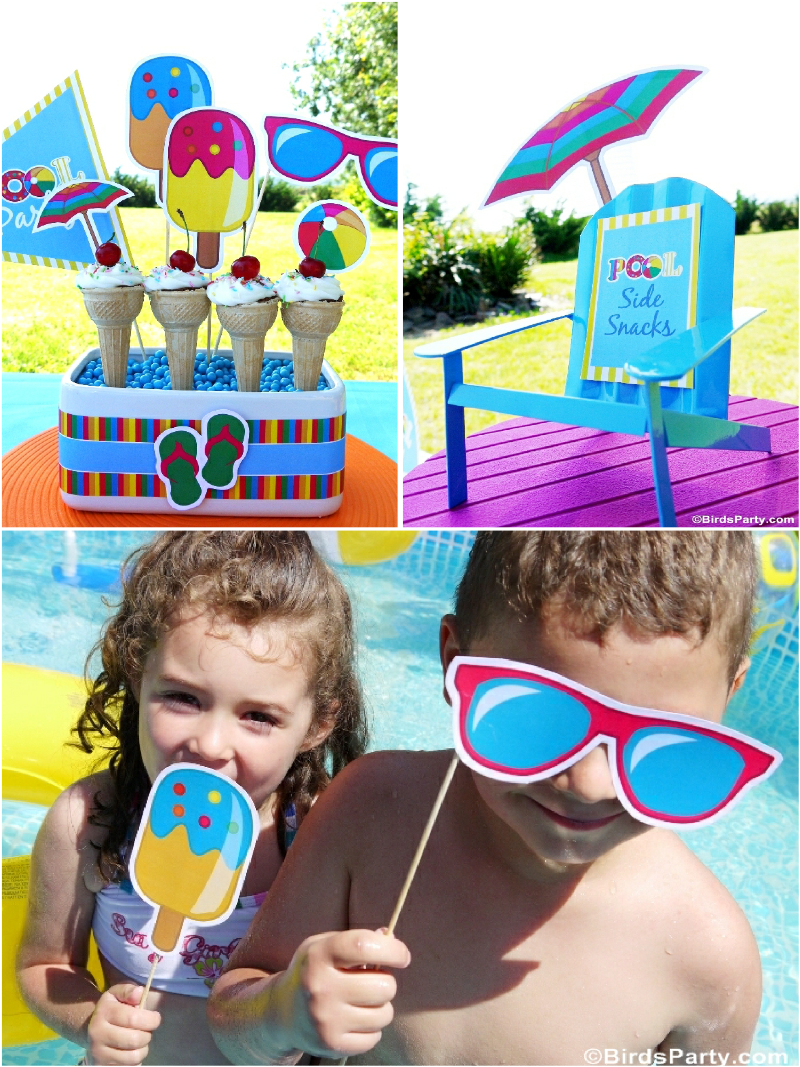Pool Party Ideas & Printables Kids Summer Party  - BirdsParty.com