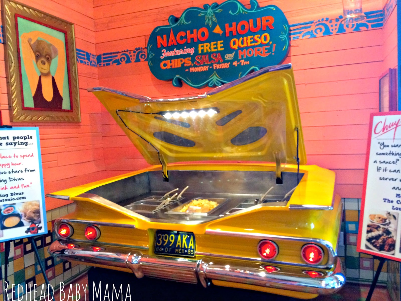Chuy's Nacho Bar in the trunk of a retro CAR! Free everything from 4-7pm