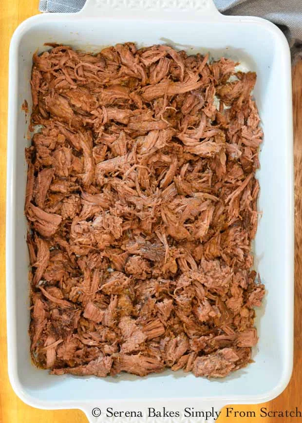 Slow Cooked Korean Pulled Beef shredded from Serena Bakes Simply From Scratch.