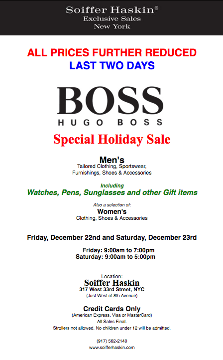 Laptop Overblijvend Mew Mew fashionably petite: Hugo Boss Sample Sale | Last Two Days + Further  Reductions
