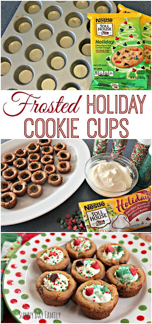 Easy Frosted Holiday Cookie Cups! Use refrigerated cookie dough to make these delicious treats for your Christmas party or a plate for Santa! Fun to make and decorate - your family will love them! Easy Frosted Holiday Cookie Cups! Use refrigerated cookie dough to make these delicious treats for your Christmas party or a plate for Santa! Fun to make and decorate - your family will love them!
