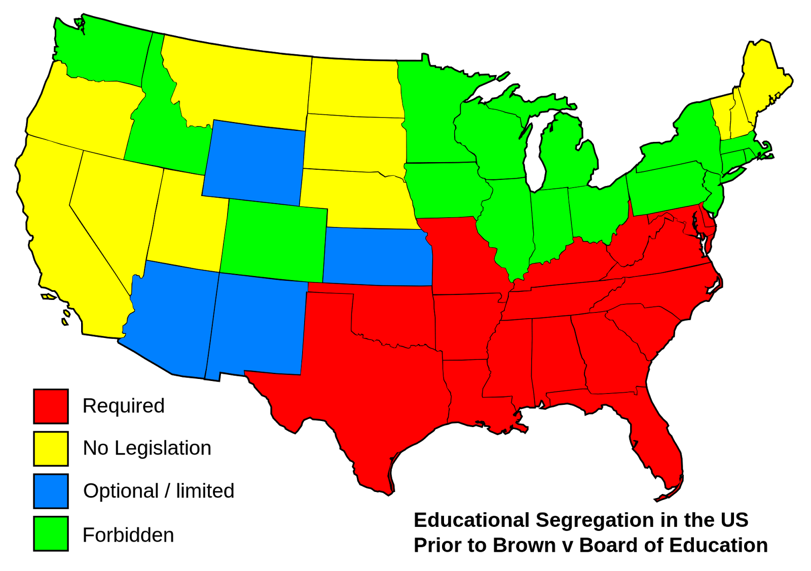 Segregation And Dot Counts What History Tells Us About Resistance To 2000px Educational Separation In The US Prior To Brown Map.svg