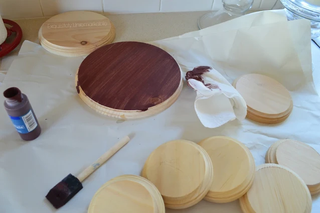 Painting Wooden Craft Rounds With Brown Paint