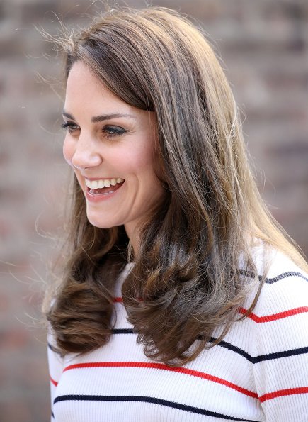 Kate Middleton wore Muvi Pullover stripe tops and sweaters. Kiki McDonough Citrine Pear Drop Earrings, Superga Cotu Sneakers