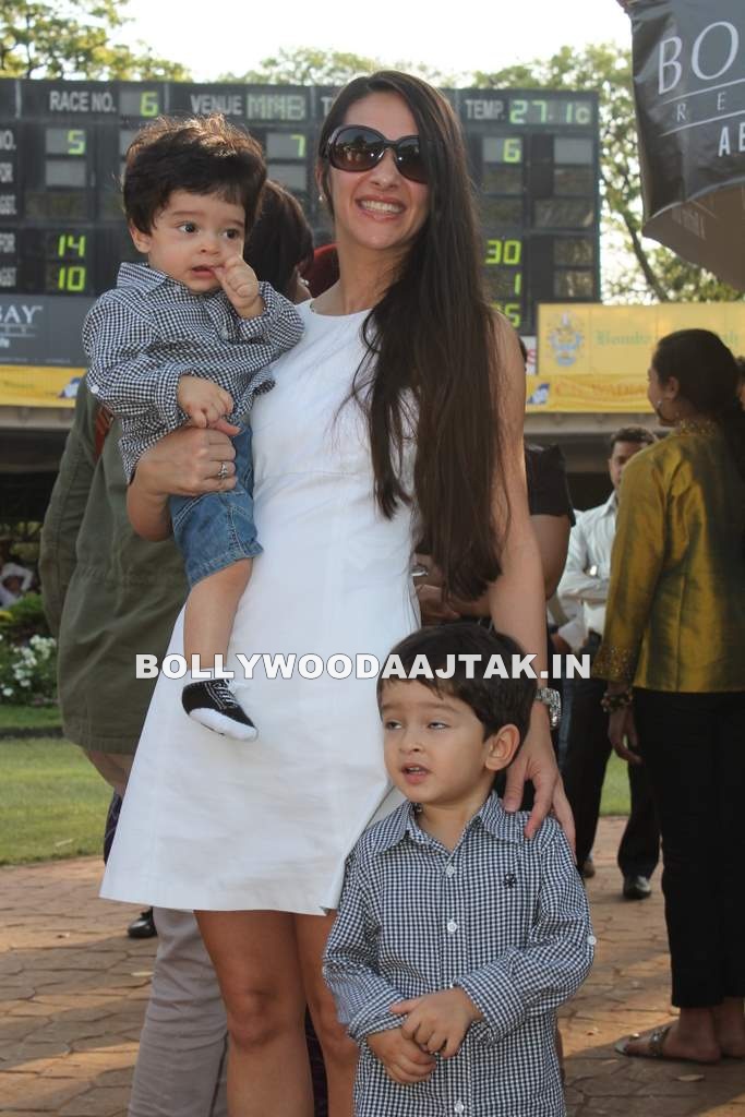 Tara Sharma with sons Zen and Kai - Tara Sharma with sons Zen and Kai at C.N. Wadia Gold Cup Race
