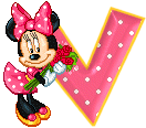 Alfabeto animado de Minnie Mouse con ramo de rosas V. 