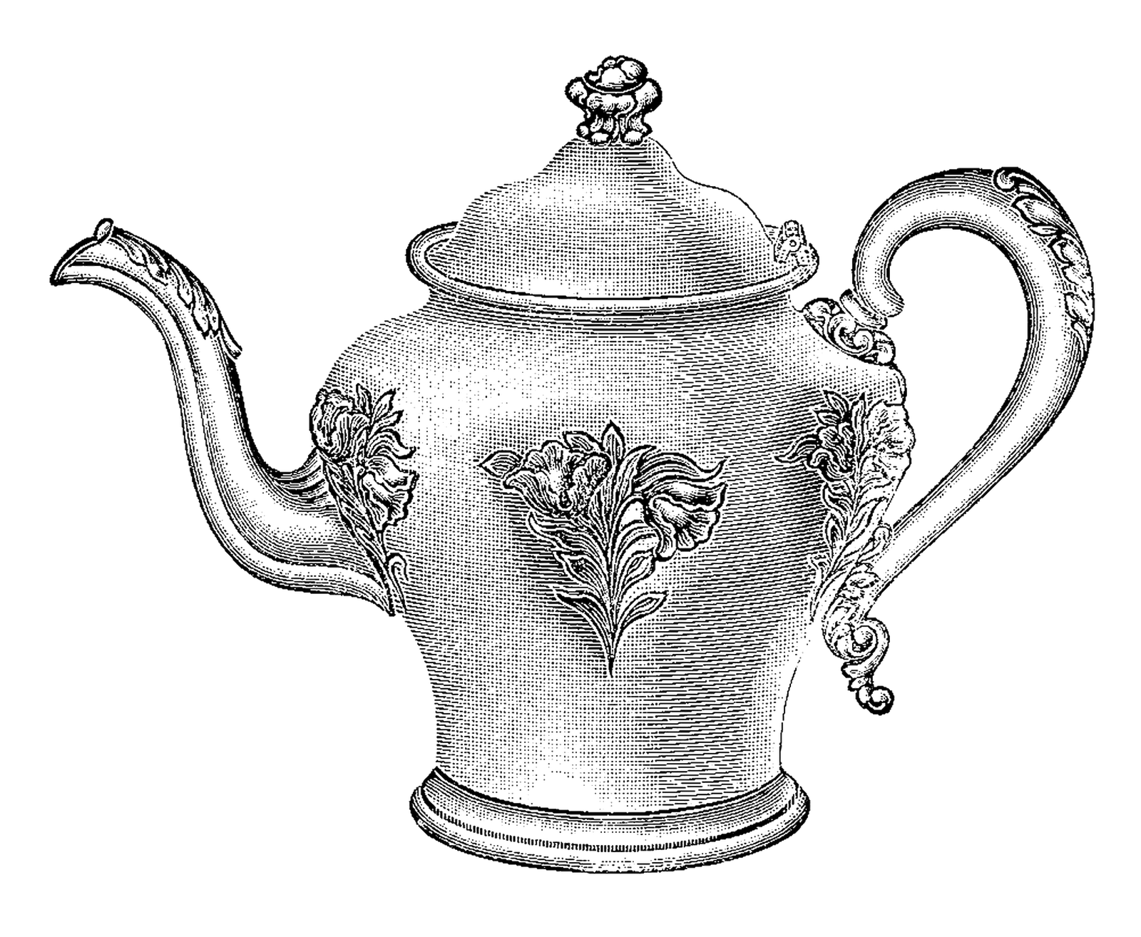 Digital Stamp Design Free Teapot Digital Stamp Vintage Teapot Illustration with Floral Pattern