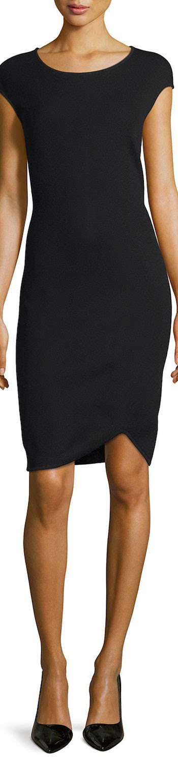 St. John Collection Milano Pique Knit Cap-Sleeve Dress in black
