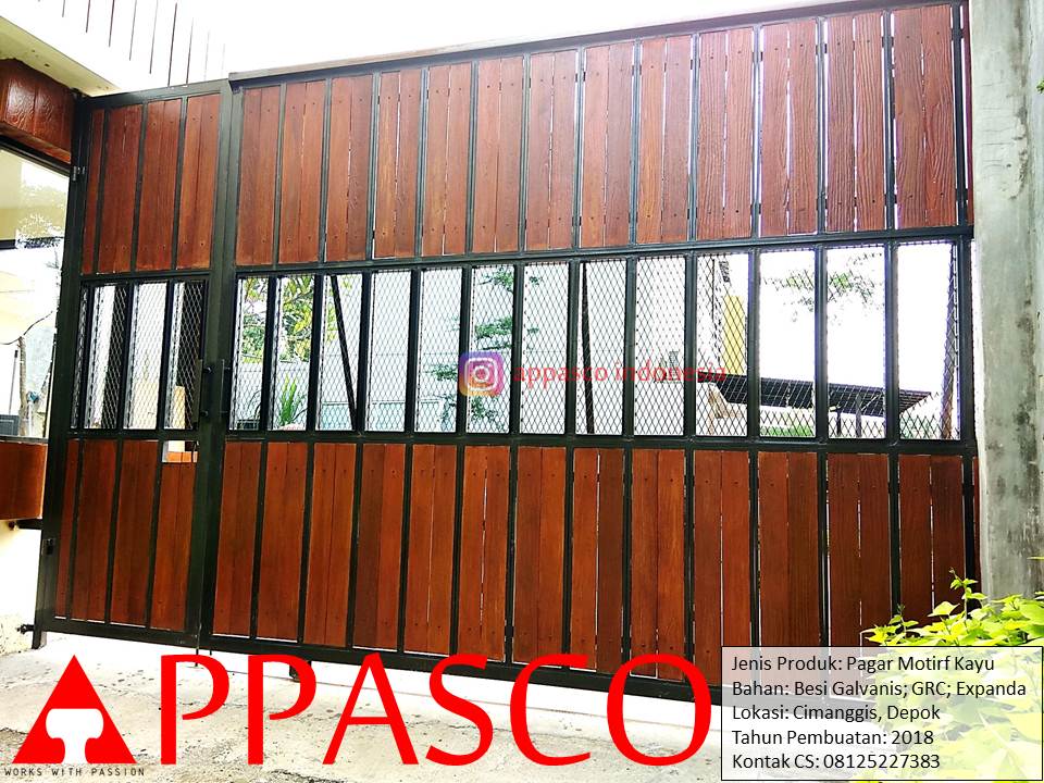 Pagar Pintu Gerbang Motif Kayu dan Expanda di Cimanggis Depok Pagar