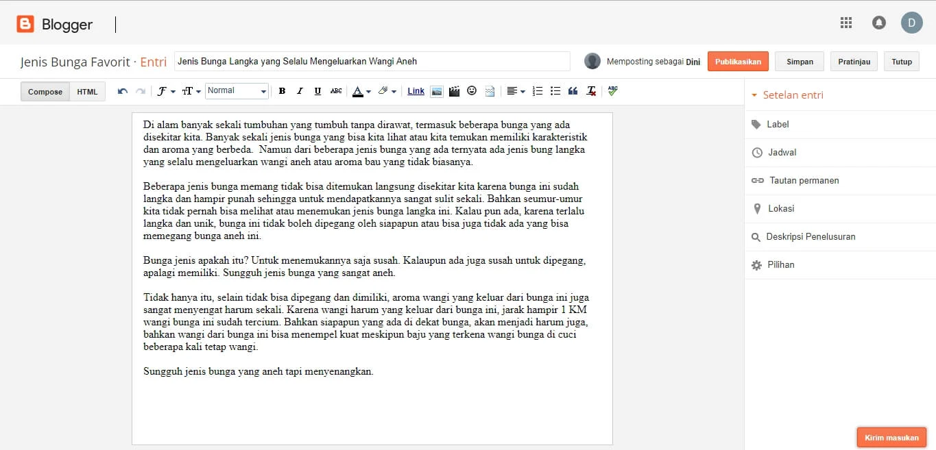 Membuat Artikel Blogspot