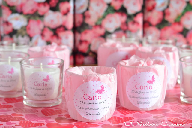 detalles bautizo velas aromaticas decoradas en rosa