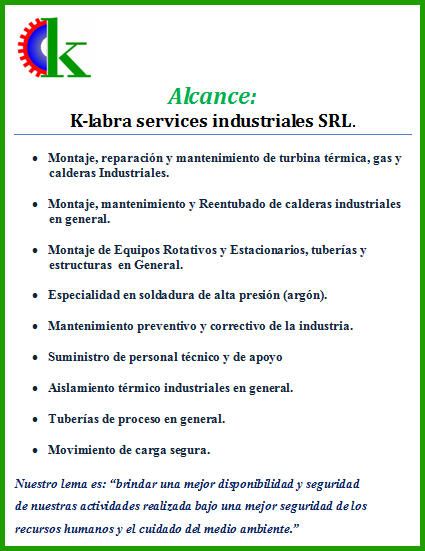 Alcance: K-labra services industriales SRL.