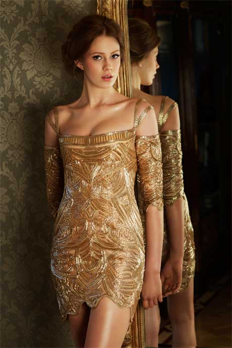 Dilek Hanif sensational textured gold dress | Luvtolook | Virtual Styling