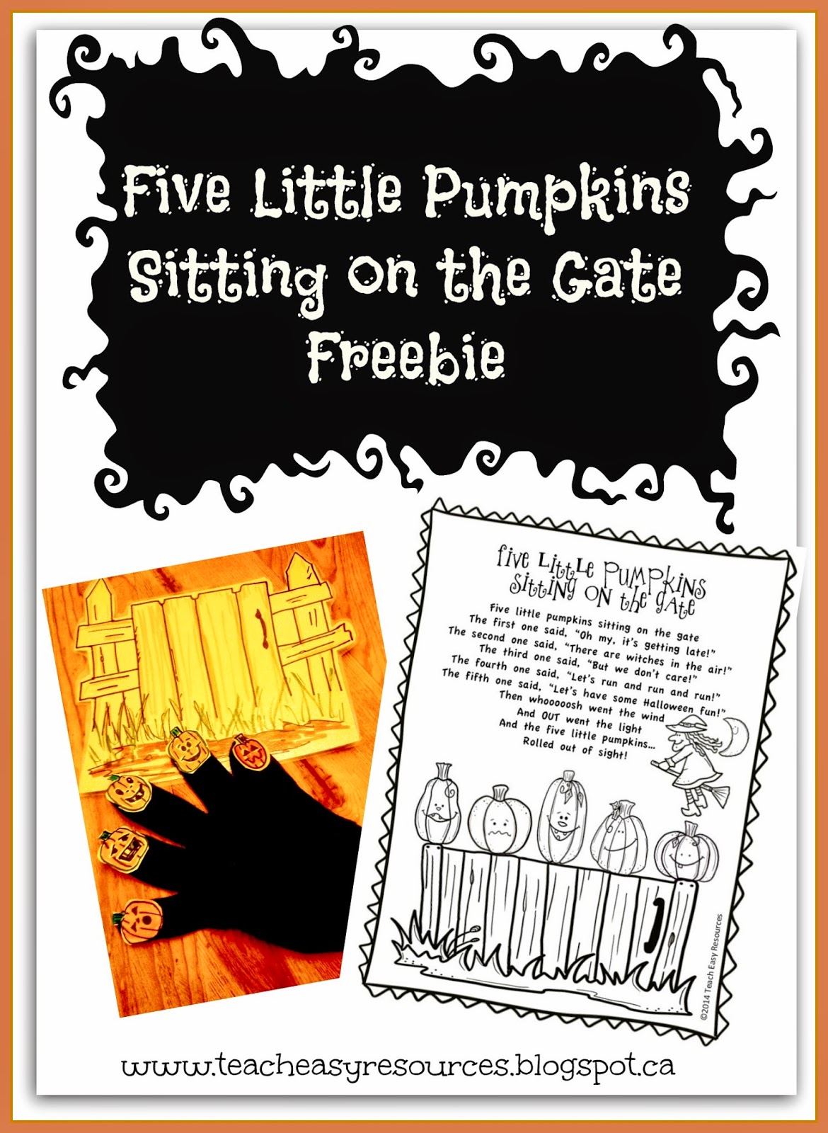Classroom Freebies Too Free Five Little Pumpkins Sitting on the Gate