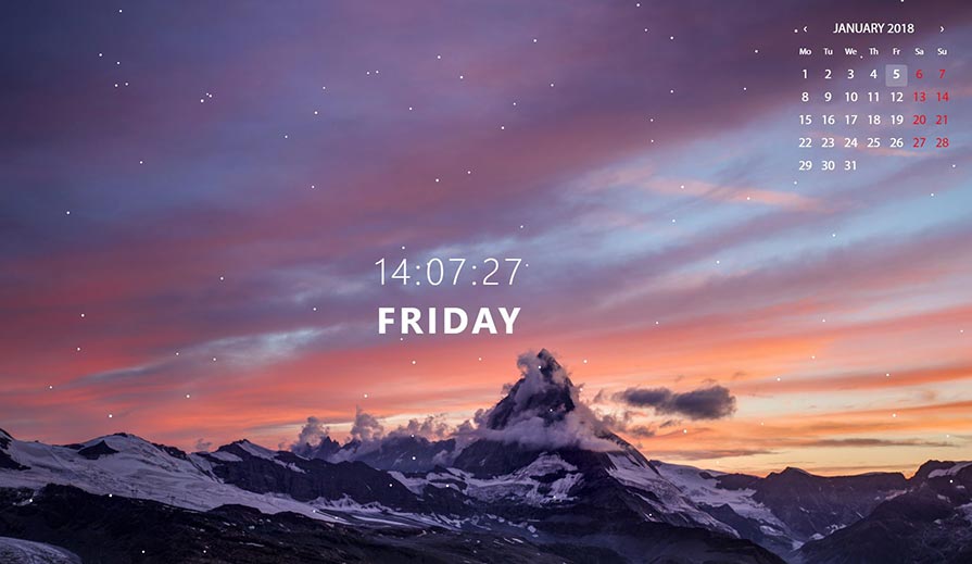 Alps Mountains Calendar & Clock & Snow Wallpaper Engine