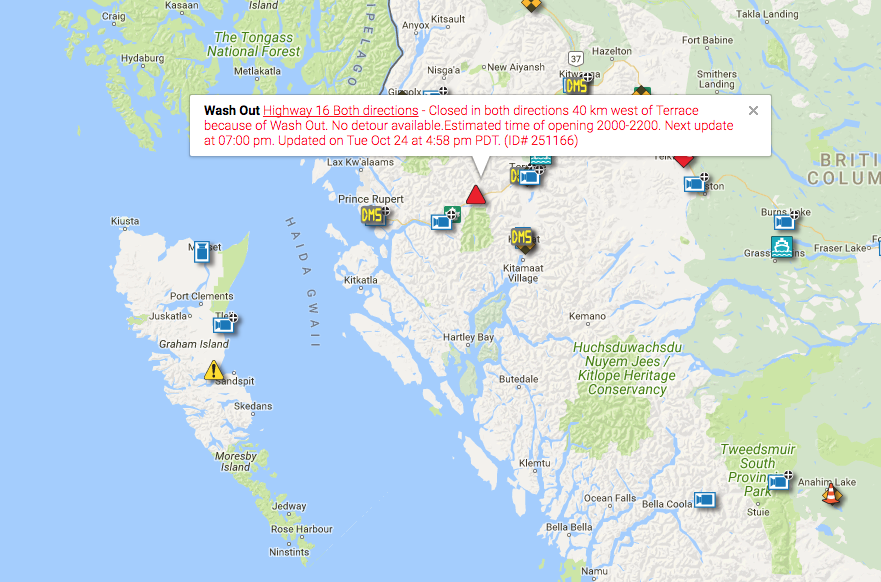 North Coast Review Highway 16 CLOSED between Terrace and Prince Rupert