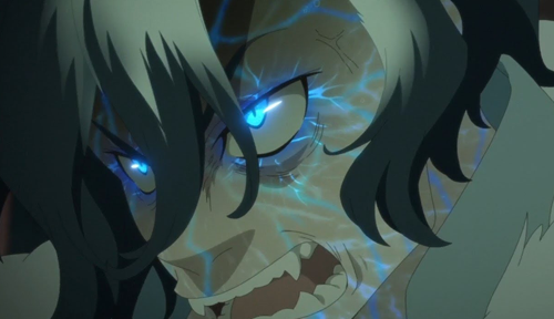 cena do anime sirius the jaeger Yuliy transformado em lobisomem