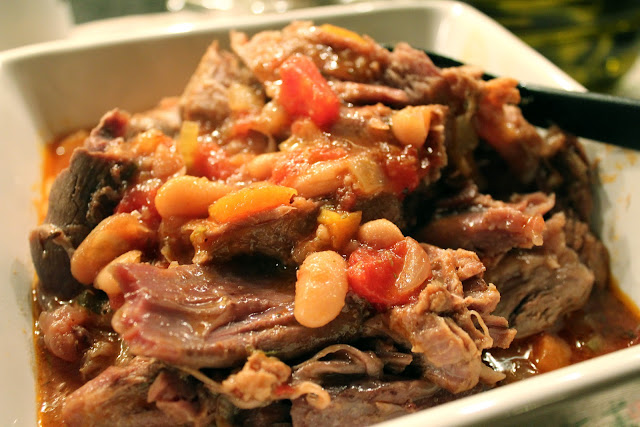 Braised lamb shanks with white beans and tomatoes