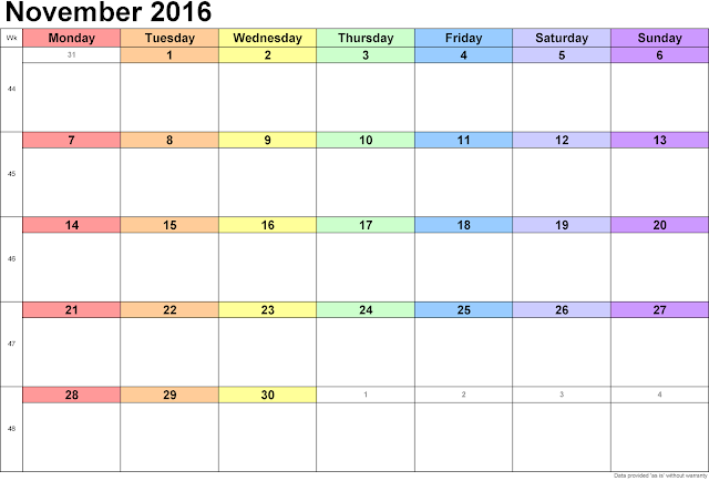 November 2016 Printable Calendar Landscape, November 2016 Blank Calendar, November 2016 Planner Cute, November 2016 Calendar Download Free