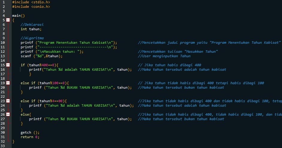 Membuat program tahun kabisat dengan Bahasa C
