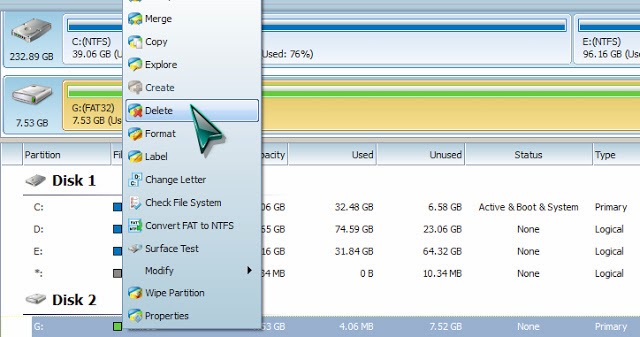 delete partisi microsd android