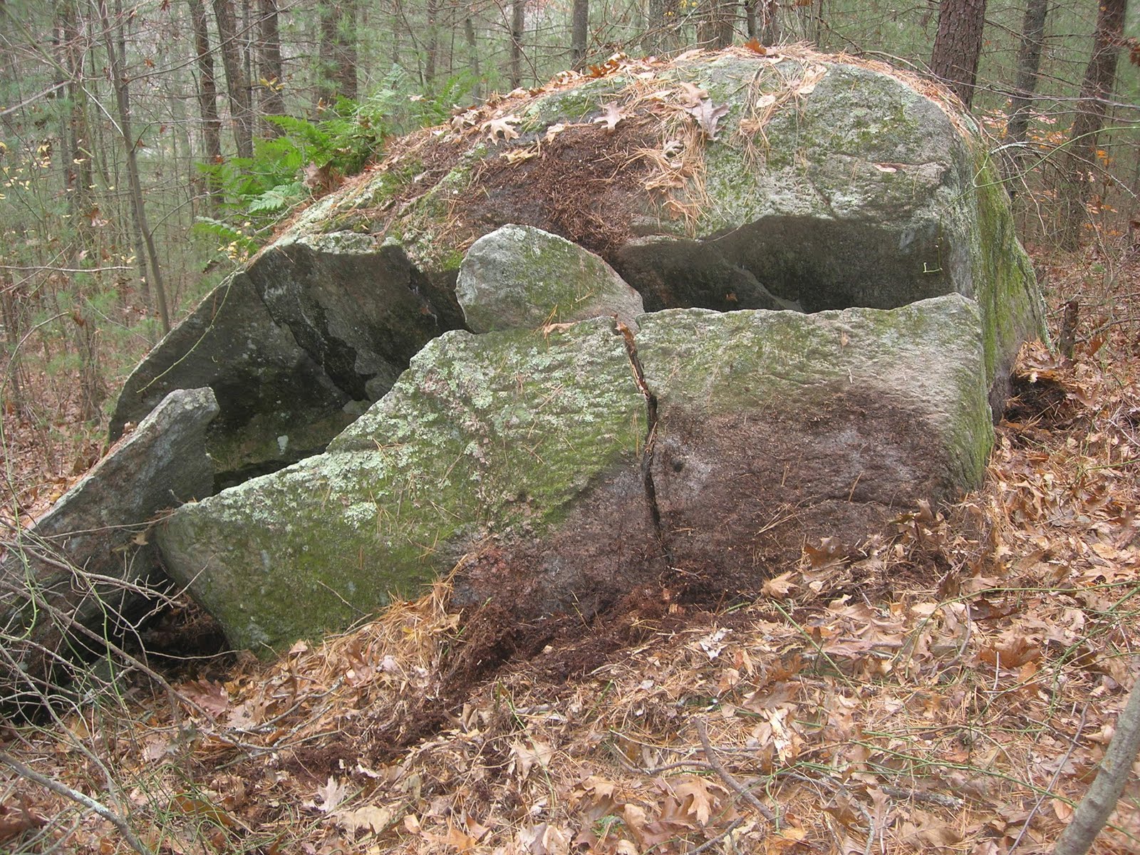 Rock Piles Split Boulder.....with two offering holes in Hopkinton, RI