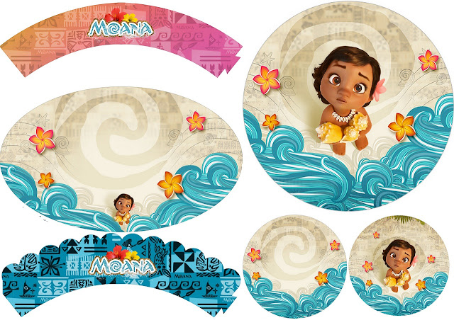 Moana Baby: Free Printable Cupcake Toppers and Wrappers.